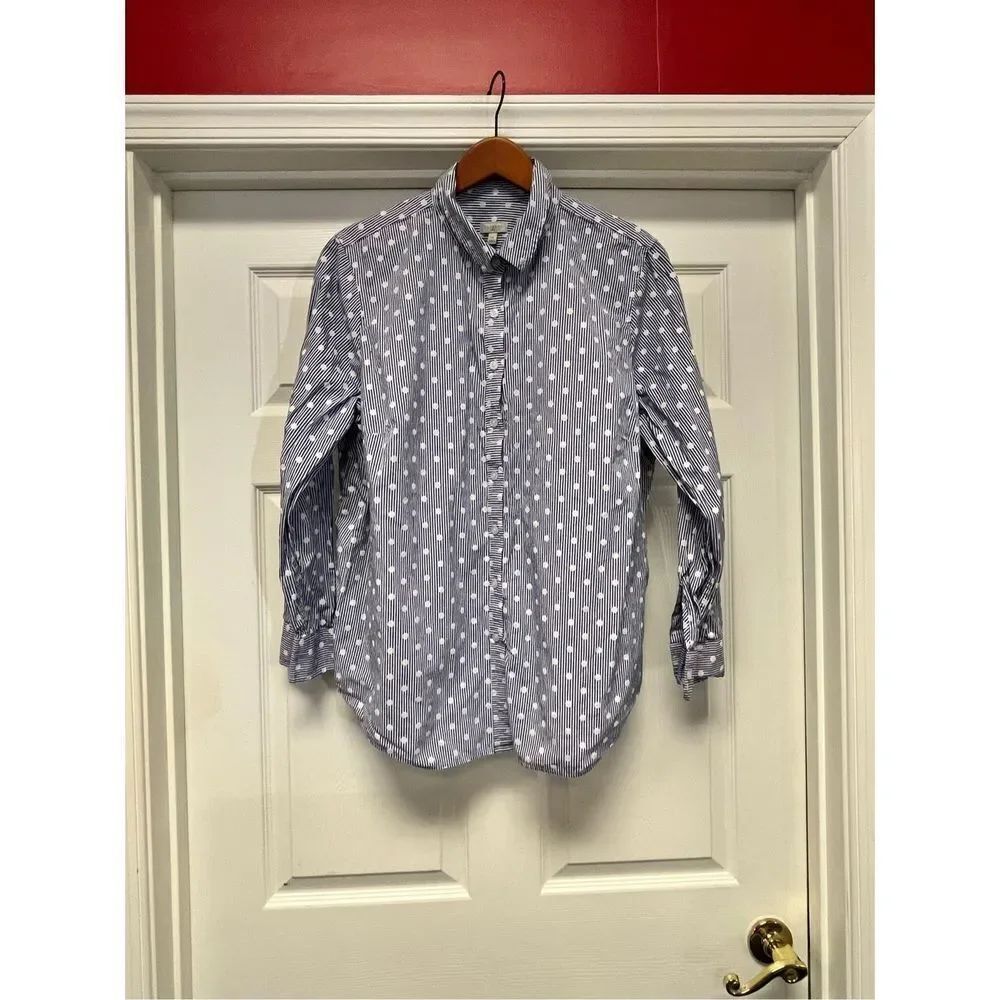 Talbots Blue & White Stripe Polka Dot Button Down Shirt sz 2X EUC
